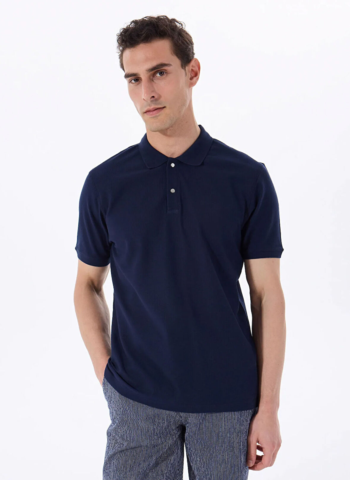 Fabrika Düz Lacivert Erkek Polo T-Shirt F5SM-TST 2741