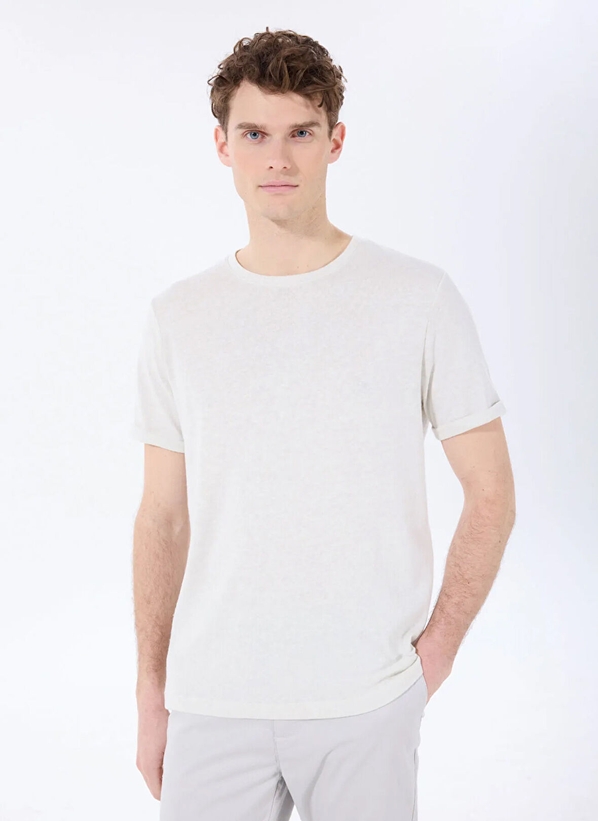 Fabrika Bisiklet Yaka Flamlı Taş Erkek T-Shirt F5SM-TST 2114