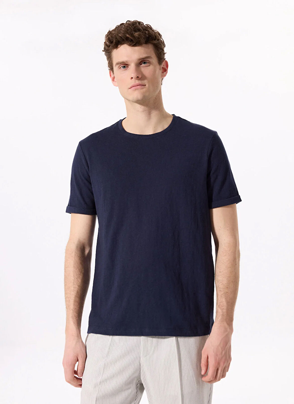 Fabrika Bisiklet Yaka Flamlı Lacivert Erkek T-Shirt F5SM-TST 2114