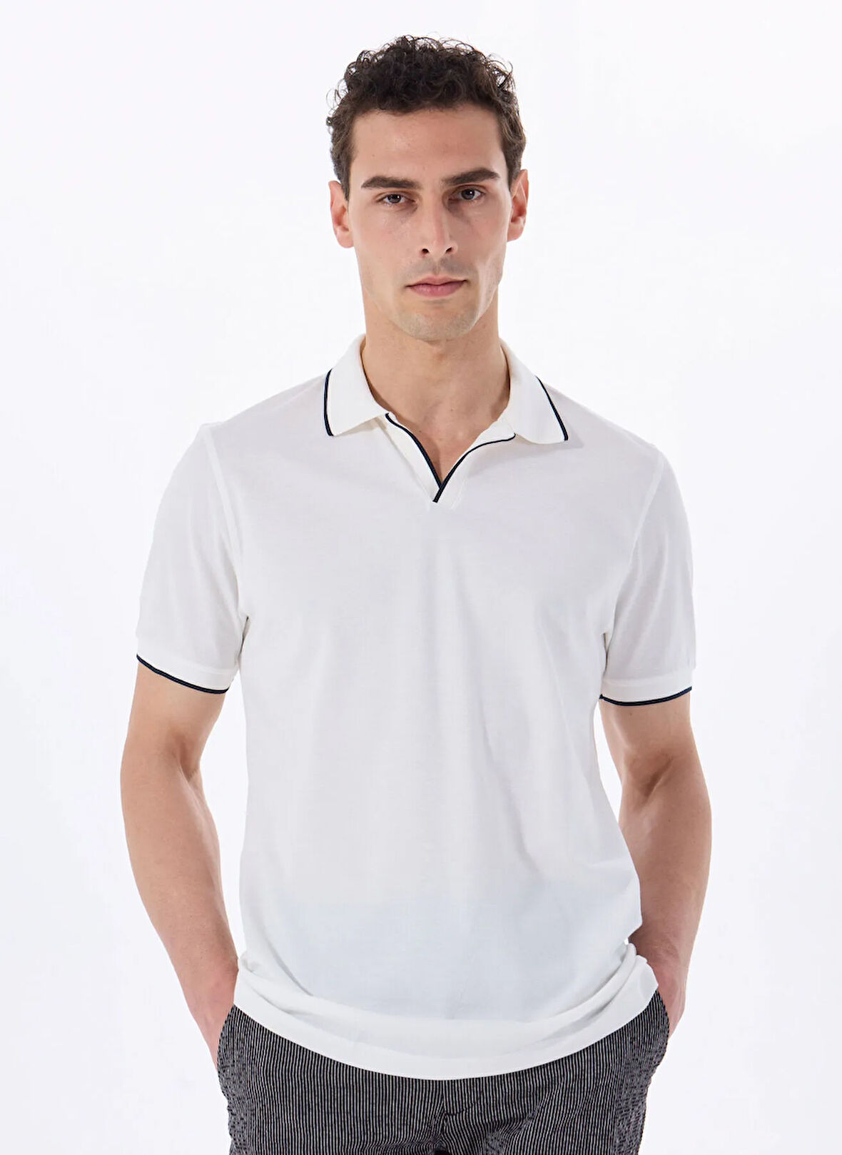 Fabrika Düz Kırık Beyaz Erkek Polo T-Shirt F5SM-TST 2742