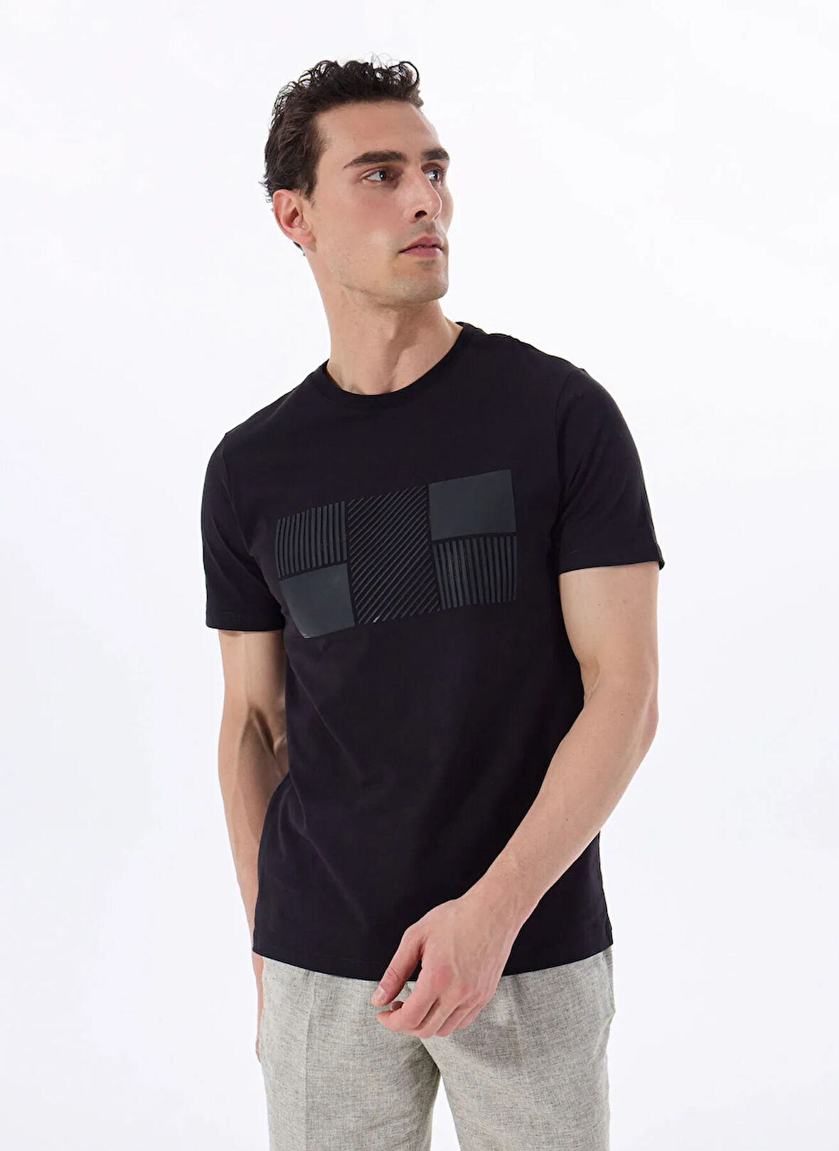 Fabrika Bisiklet Yaka Baskılı Siyah Erkek T-Shirt F5SM-TST 2076