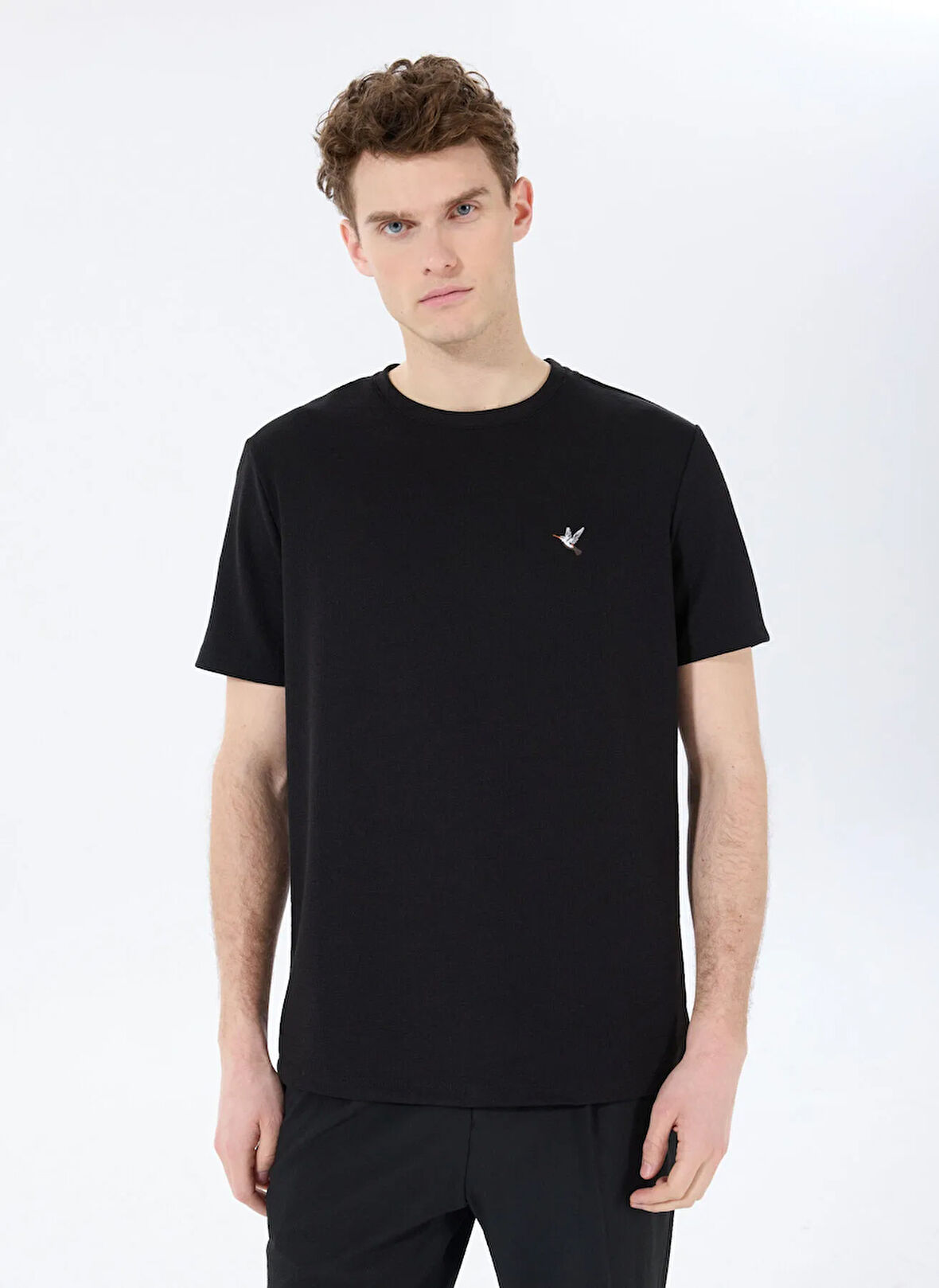 Fabrika Bisiklet Yaka Jakarlı Siyah Erkek T-Shirt F5SM-TST 2069