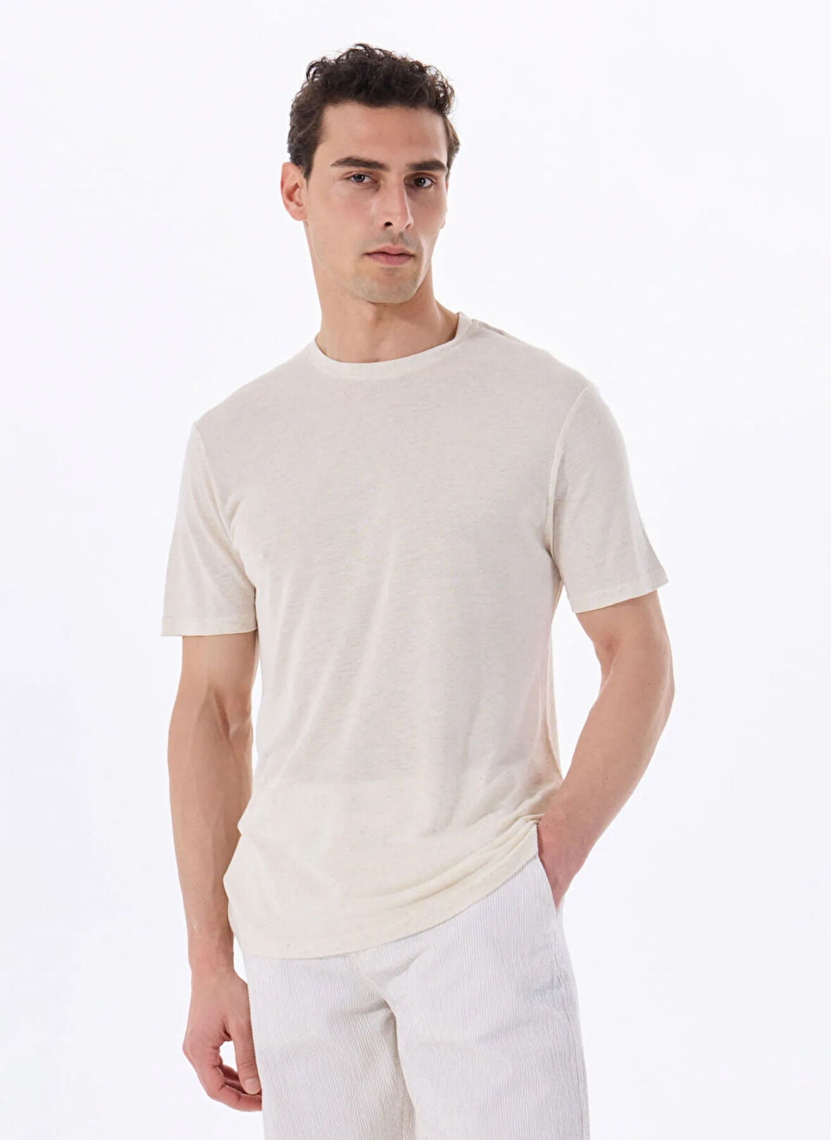 Fabrika Bisiklet Yaka Düz Bej Erkek T-Shirt F5SM-TST 2723