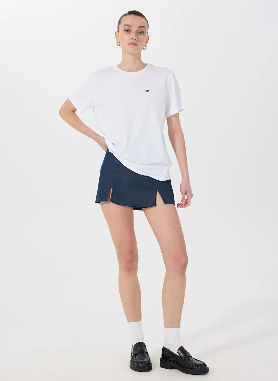 Mustang Bisiklet Yaka Baskılı Beyaz Kadın T-Shirt M5SL-TST1829