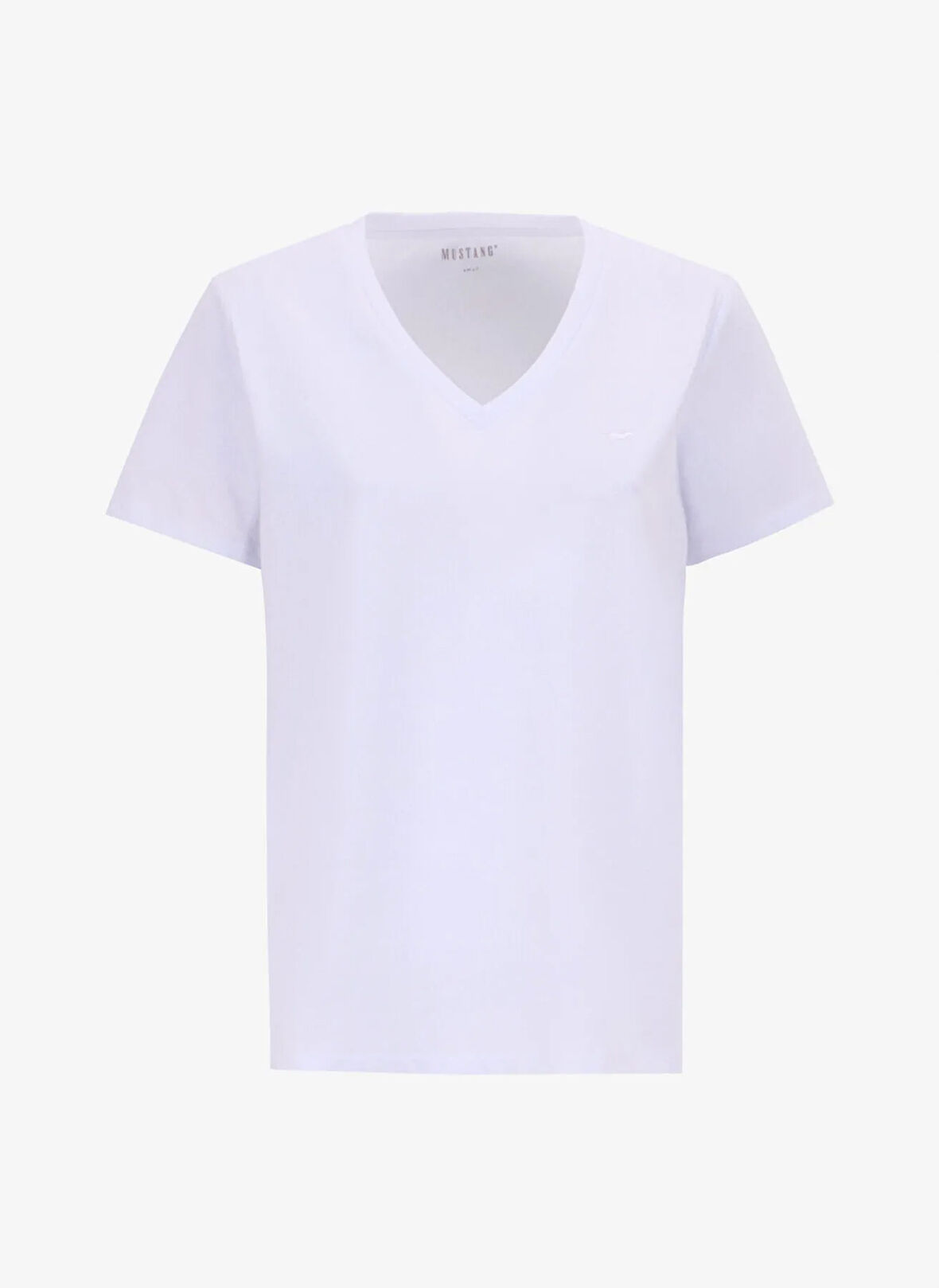 Mustang V Yaka Nakışlı Beyaz Kadın T-Shirt M5SL-TST1848