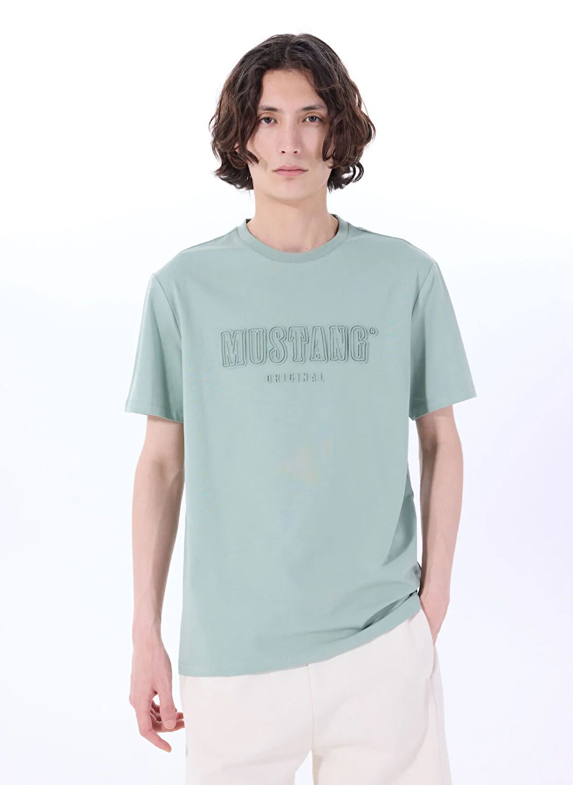 Mustang Bisiklet Yaka Baskılı Yeşil Erkek T-Shirt M5SM-TST1288