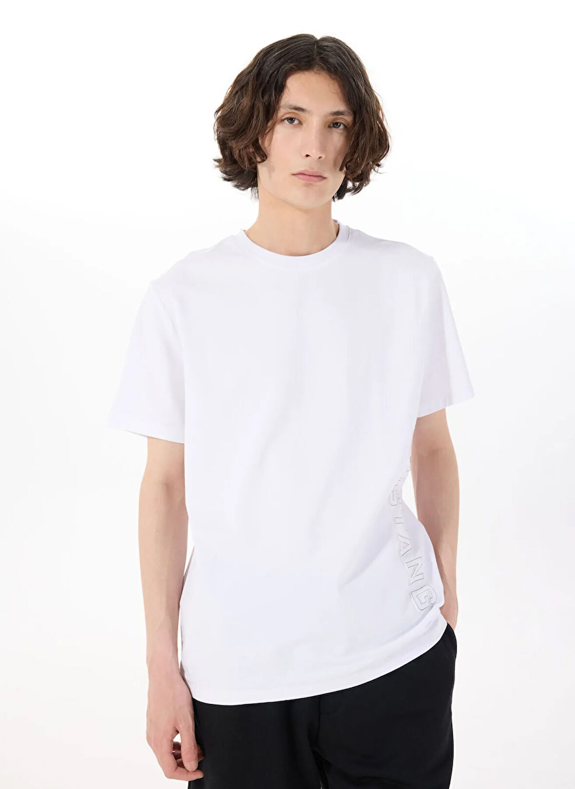 Mustang Bisiklet Yaka Baskılı Beyaz Erkek T-Shirt M5SM-TST1300