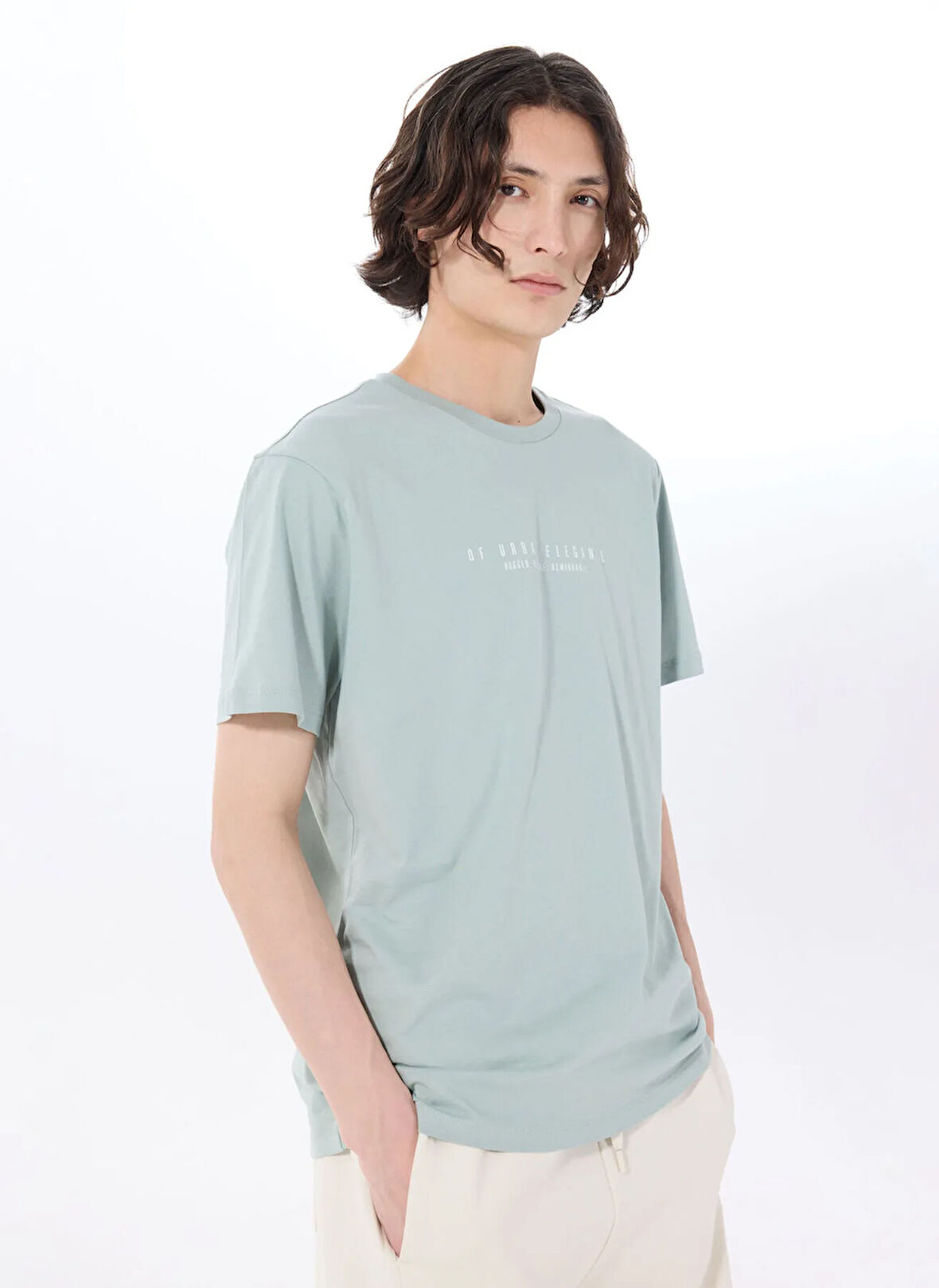 Mustang Bisiklet Yaka Baskılı Yeşil Erkek T-Shirt M5SM-TST1306