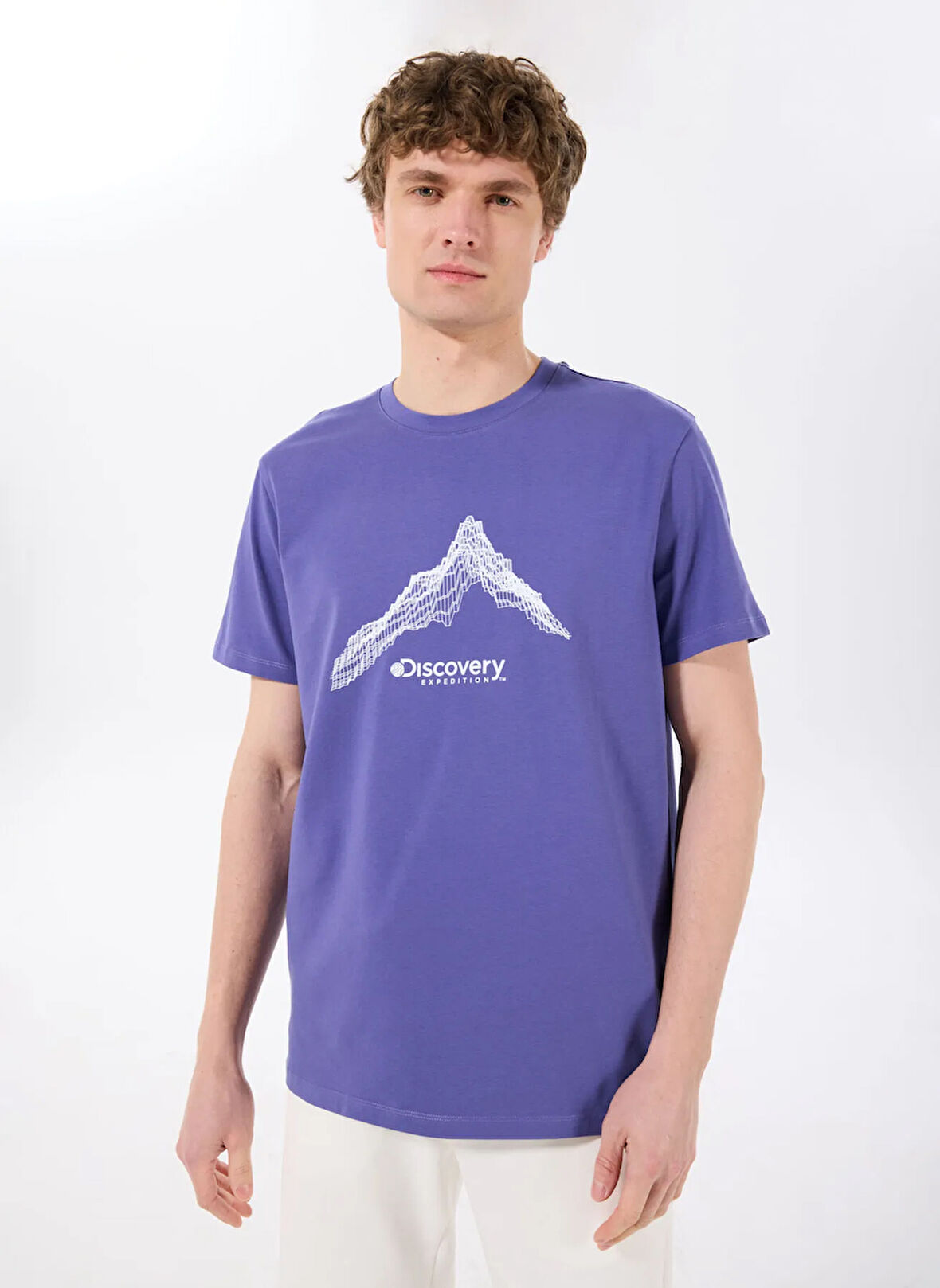 Discovery Expedition D5SM-TST3775 Mor Bisiklet Yaka Relaxed Baskılı Erkek T-Shirt