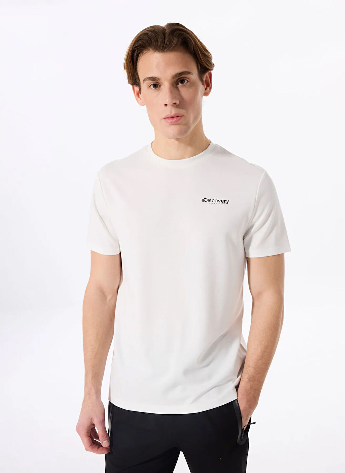D5SM-TST3783 Beyaz Bisiklet Yaka Relaxed Baskılı Erkek T-Shirt