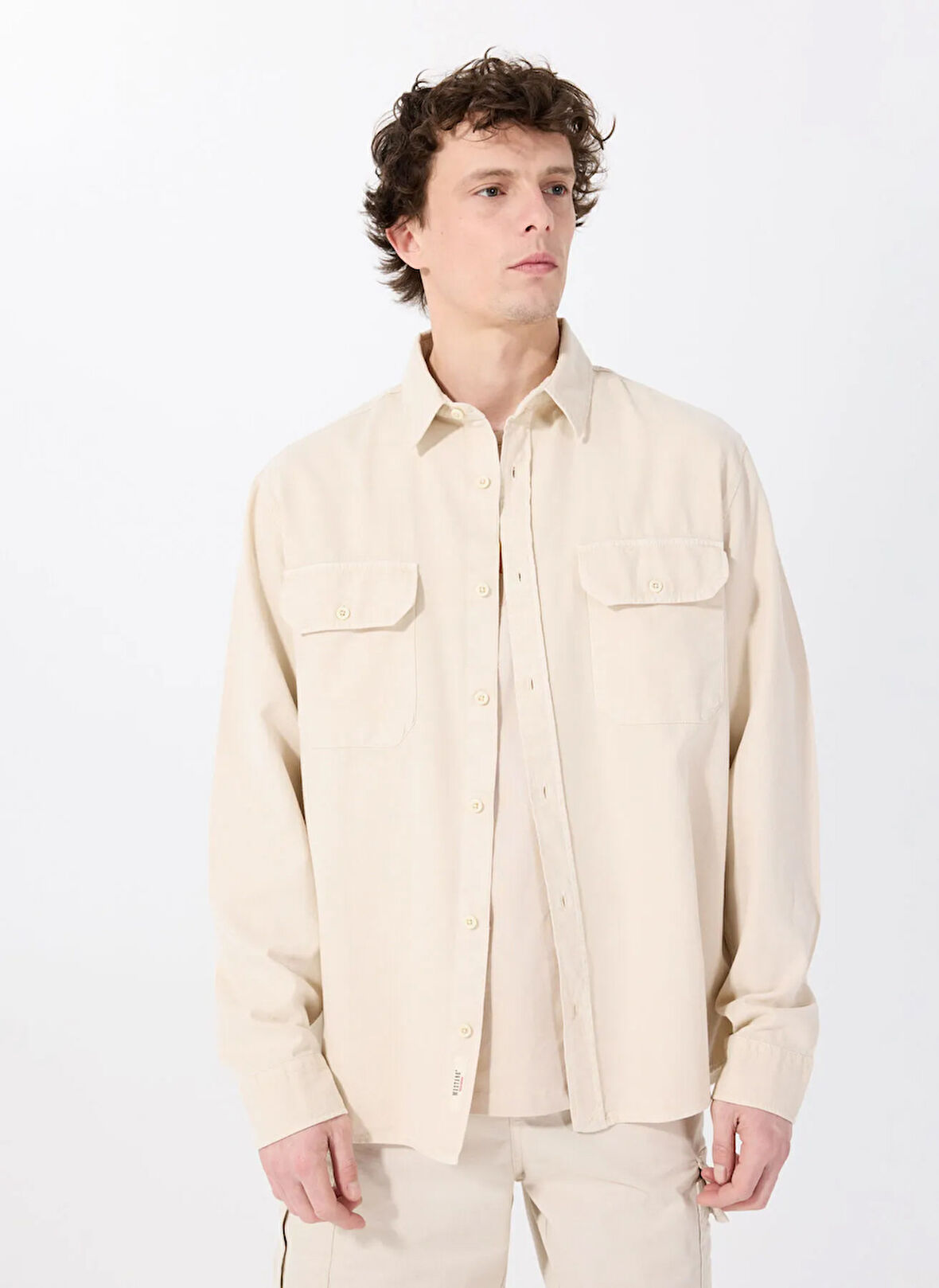 Mustang Relaxed Bej Düz Erkek Gömlek M5SM-GML1080