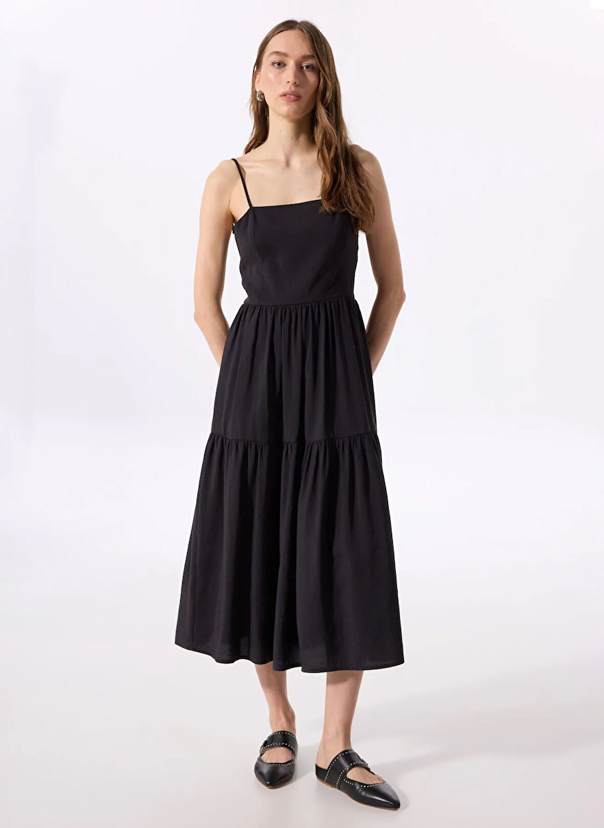 Siyah Kadın Kare Düz Elbise M5SL-ELB1212