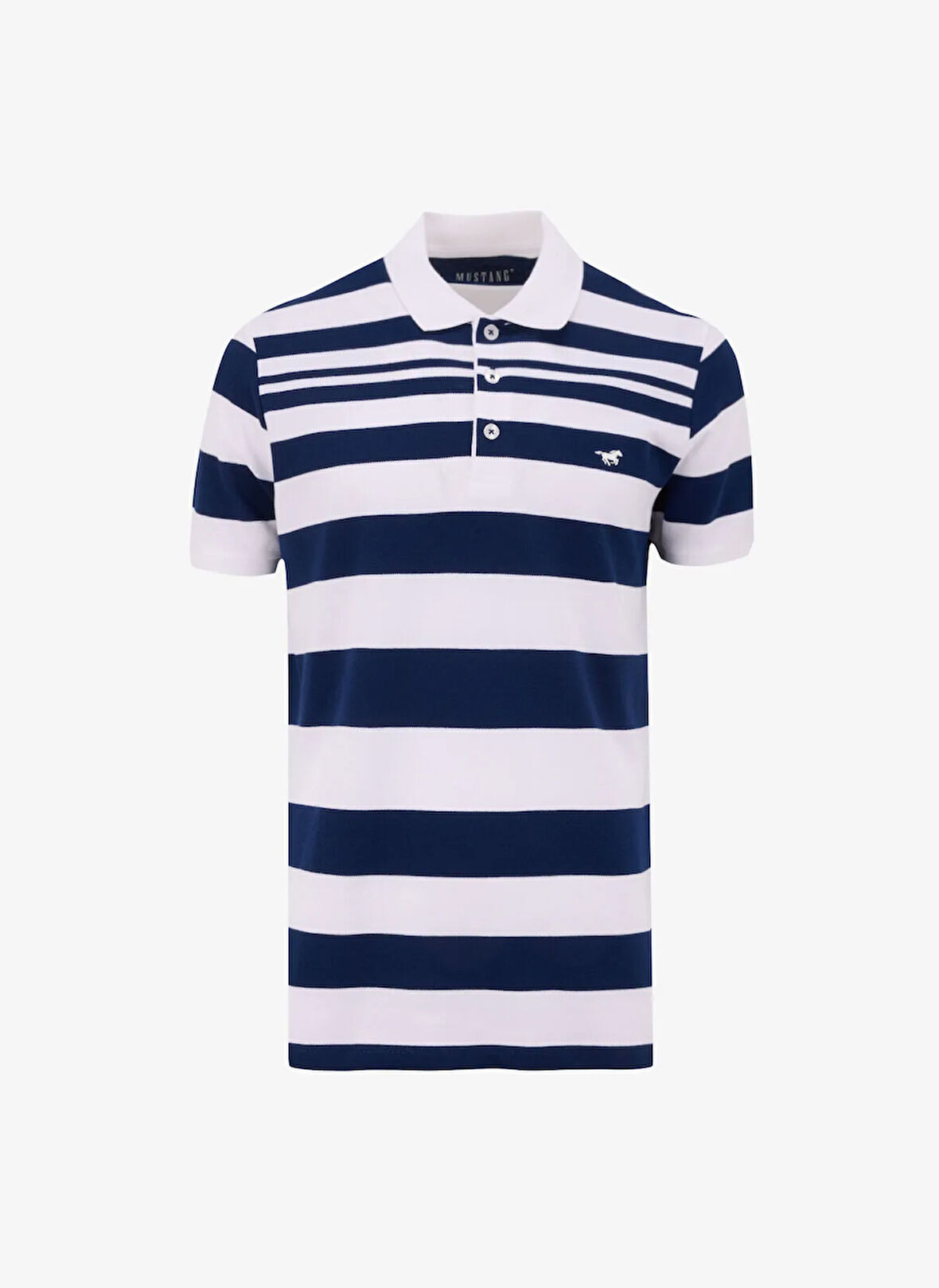 Mustang Çizgili Lacivert - Beyaz Erkek Polo T-Shirt M5SM-TST1342