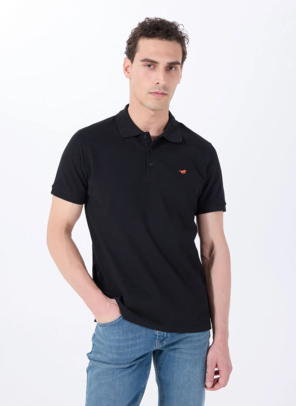 Mustang Baskılı Siyah Erkek Polo T-Shirt M5SM-TST1335