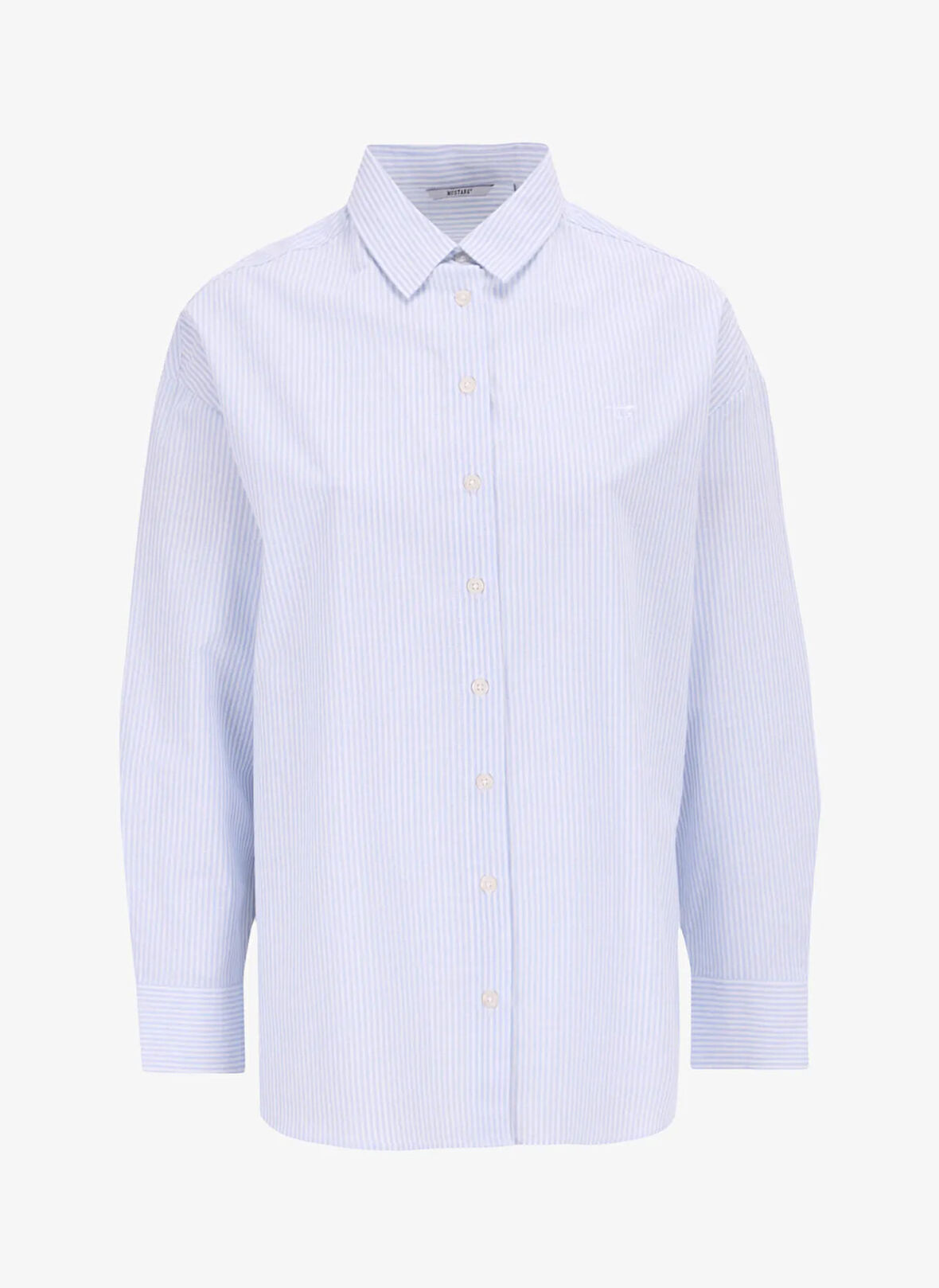Mustang Loose Fit Gömlek Yaka Çizgili Mavi - Beyaz Kadın Gömlek M5SL-GML1695
