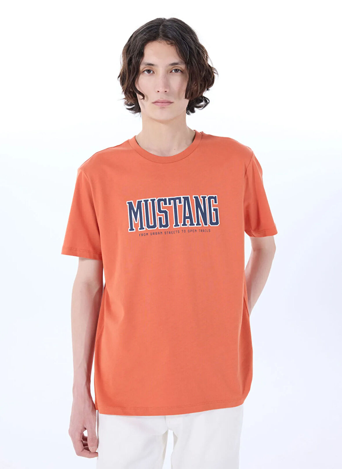 Mustang Bisiklet Yaka Baskılı Turuncu Erkek T-Shirt M5SM-TST1291