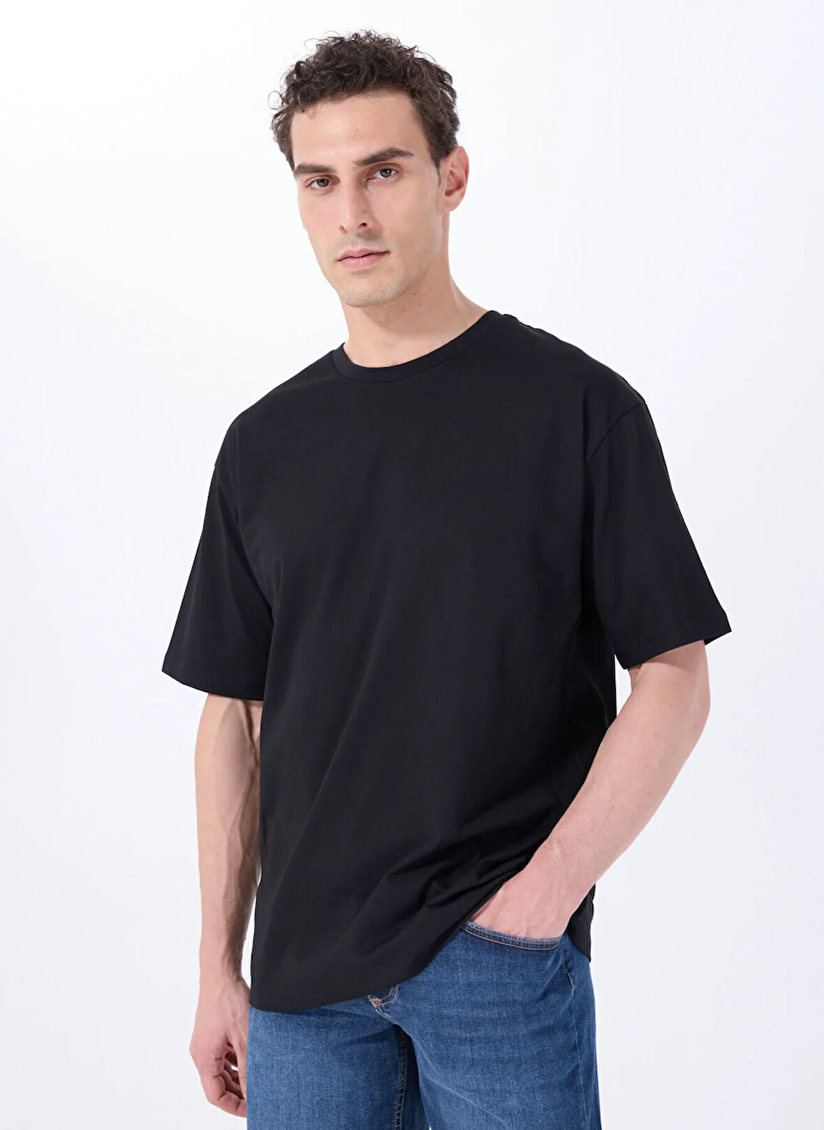 Mustang Bisiklet Yaka Baskılı Siyah Erkek T-Shirt M5SM-TST1441