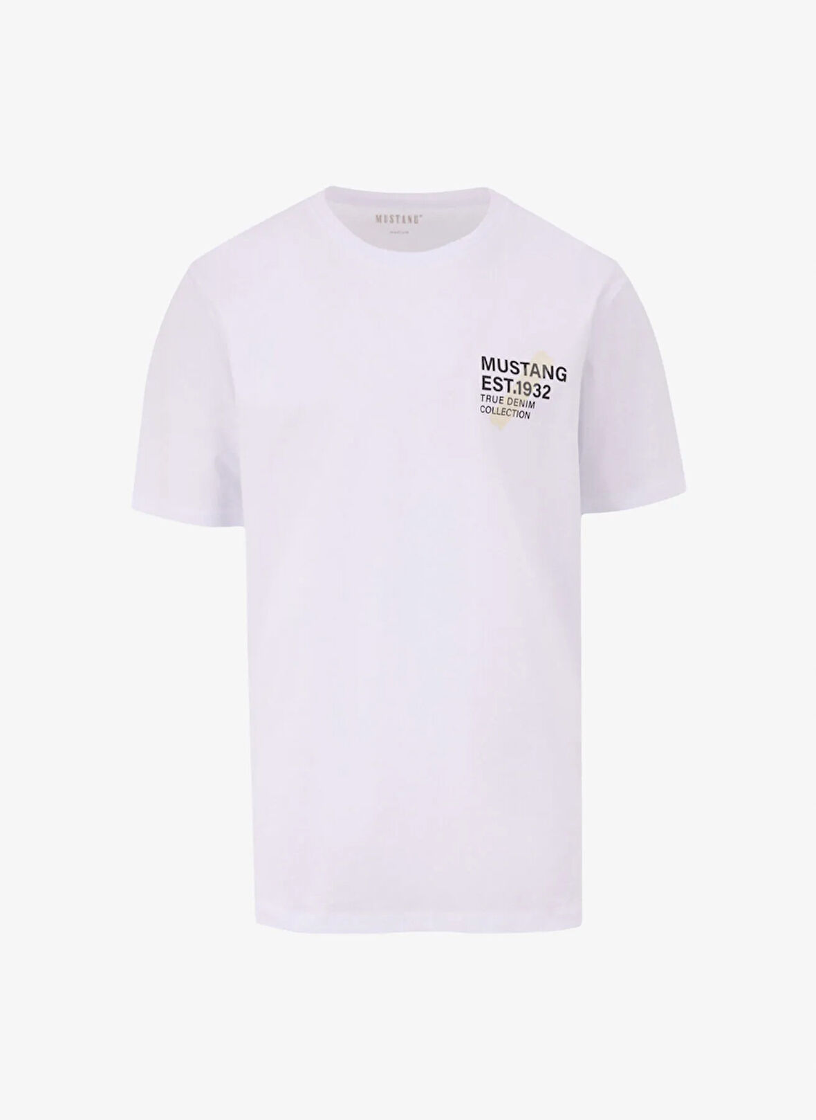 Mustang Bisiklet Yaka Baskılı Beyaz Erkek T-Shirt M5SM-TST1929