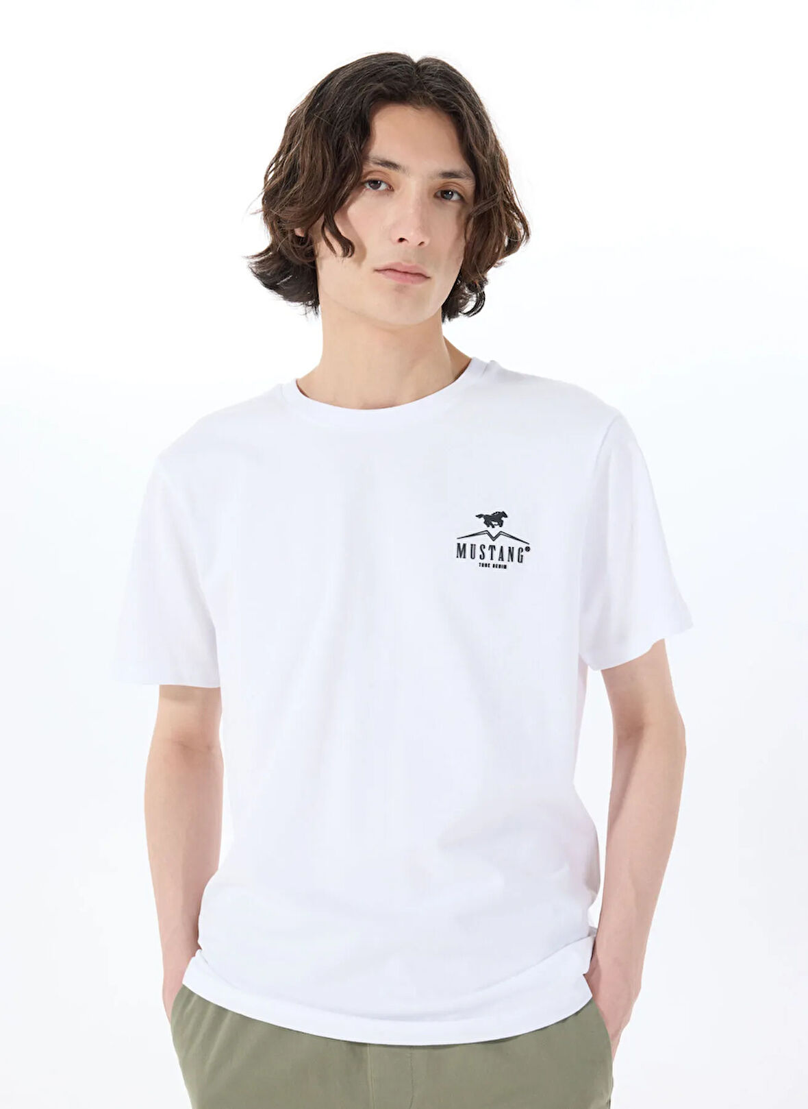 Mustang Bisiklet Yaka Baskılı Beyaz Erkek T-Shirt M5SM-TST1844