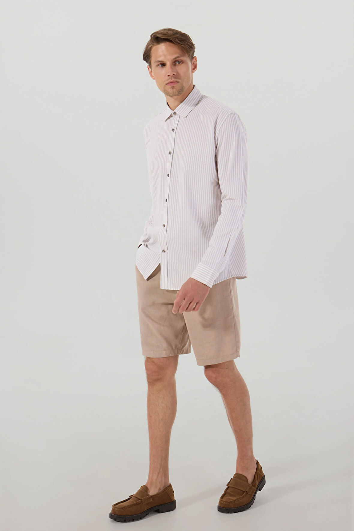 People By Fabrika Bağlamalı Bel Basic Açık Kahve Erkek Bermuda Şort PBF5SM-SHT 9540