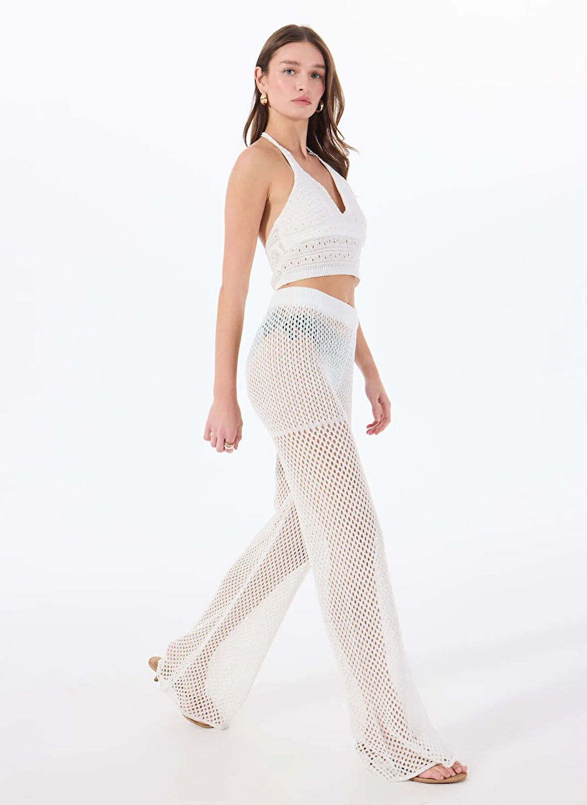 Beyaz Kadın Normal Plaj Pantolonu F5SL-PNT0296