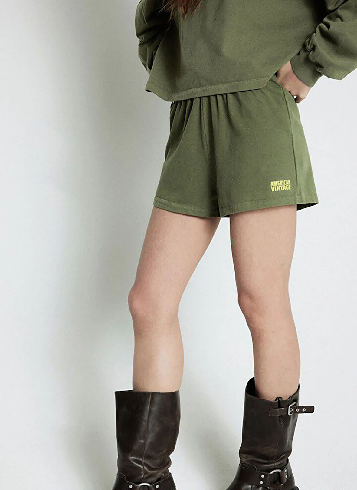 American Vintage Yuvarlak Yaka Düz Haki Kadın Sweatshırt FAZ02AE25_VINTAGE KHAK