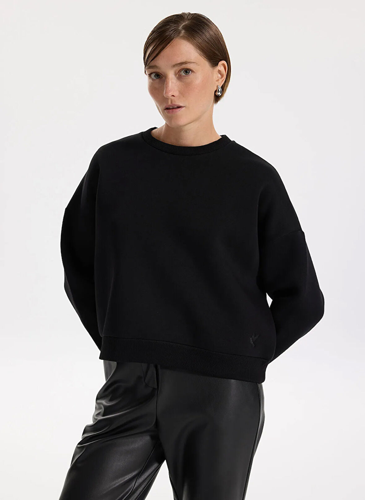 Fabrika Bisiklet Yaka Düz Siyah Kadın Sweatshırt RAVELLO-Y