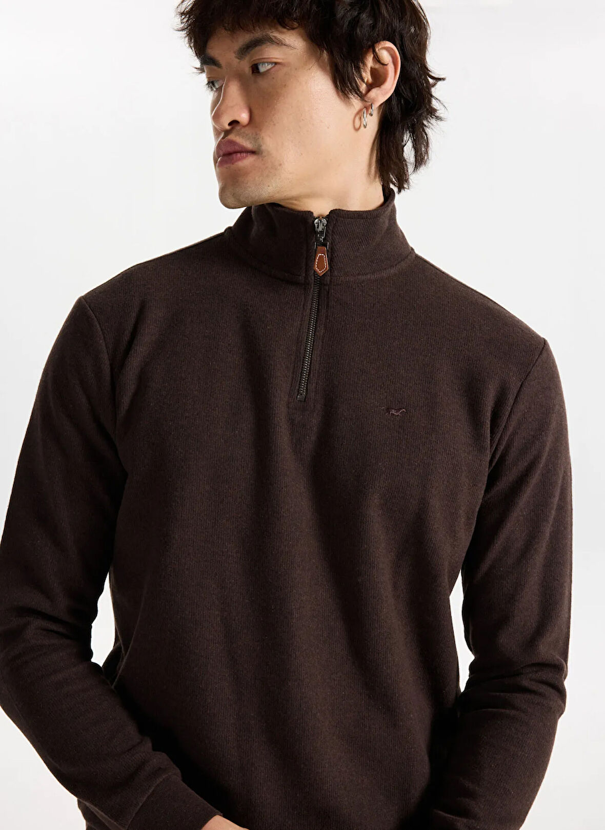 Mustang Fermuarlı Yaka Koyu Kahve Erkek Sweatshırt M4WM-SWT-1560