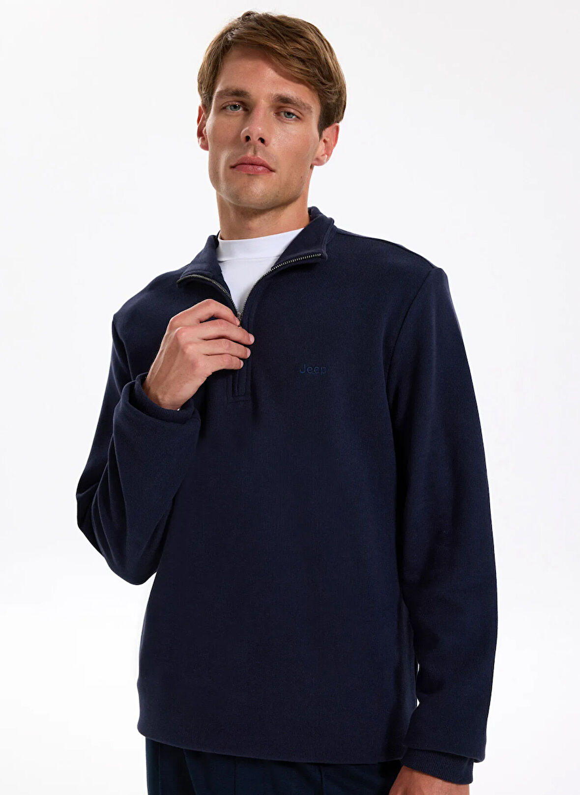 Jeep Dik Yaka Düz Lacivert Erkek Sweatshırt J5WM-SWT7222
