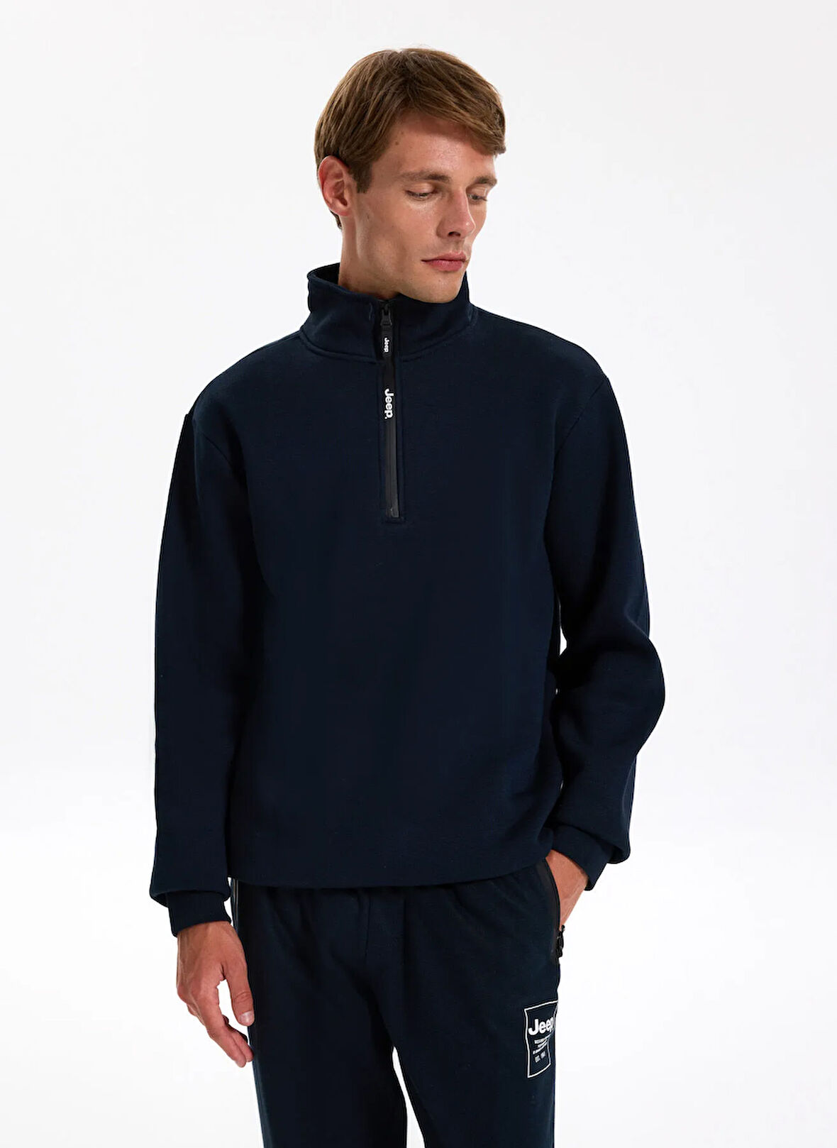 Jeep Dik Yaka Düz Lacivert Erkek Sweatshırt C4WM-SWT4256