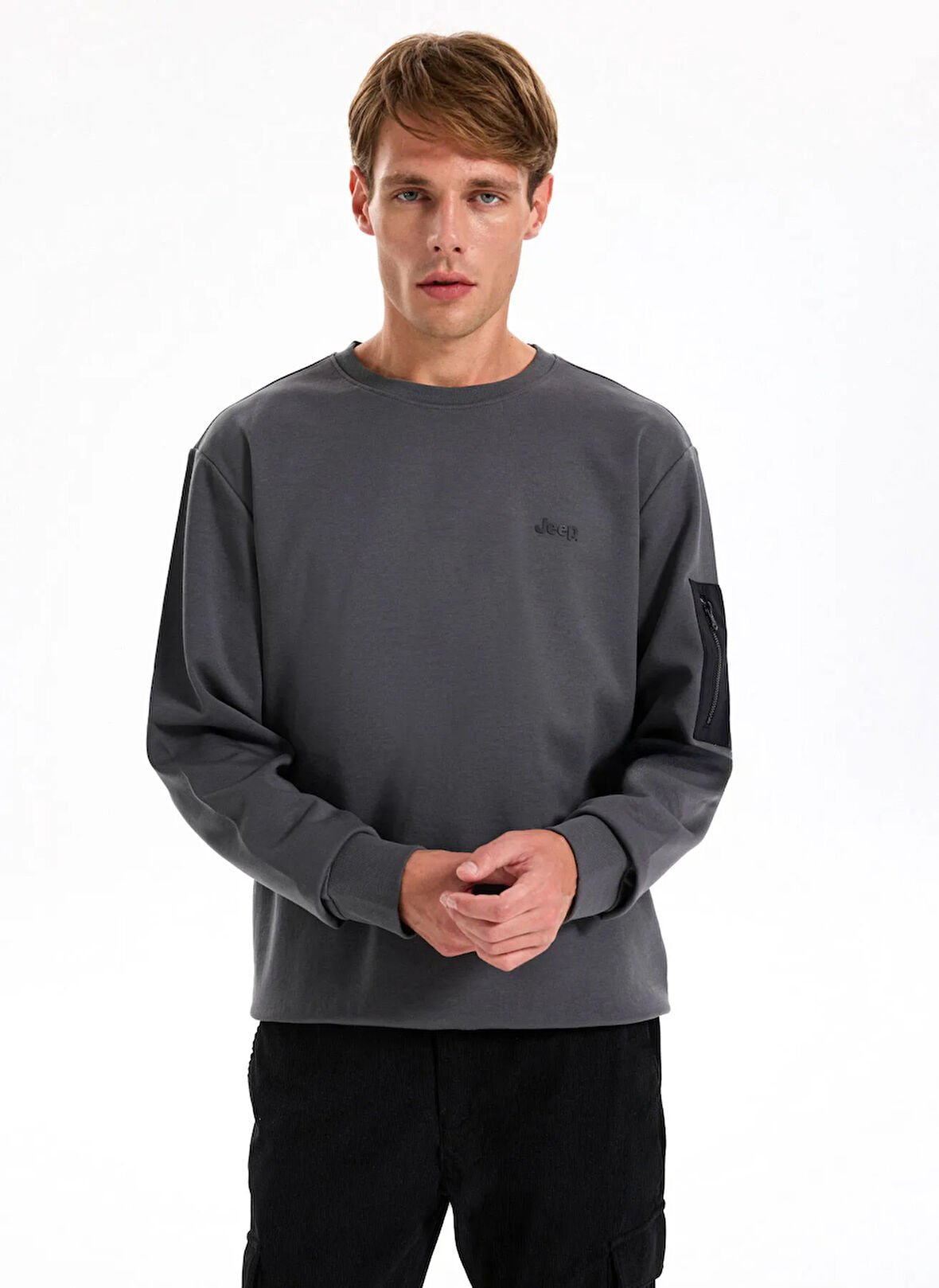 Jeep Bisiklet Yaka Düz Antrasit Erkek Sweatshırt J5WM-SWT7390