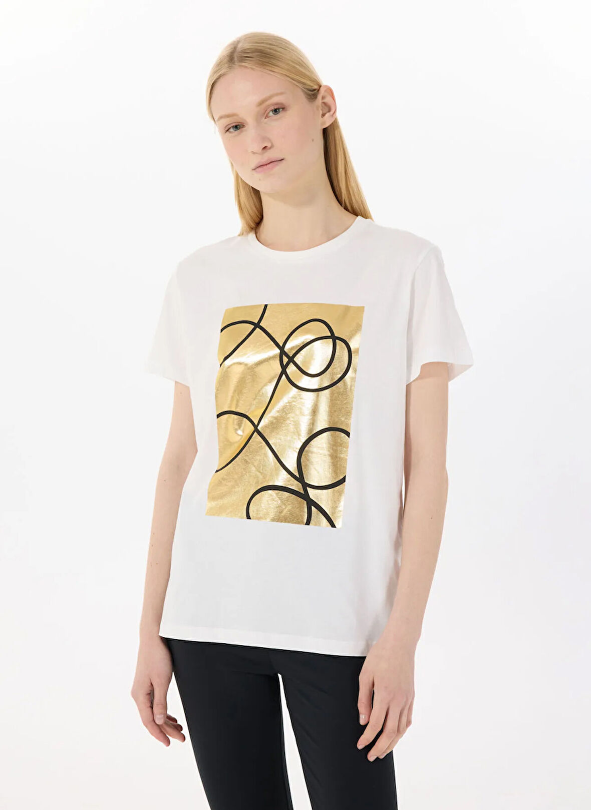 Limon Yuvarlak Yaka Baskılı Ekru Kadın T-Shirt L5SL-TST5811