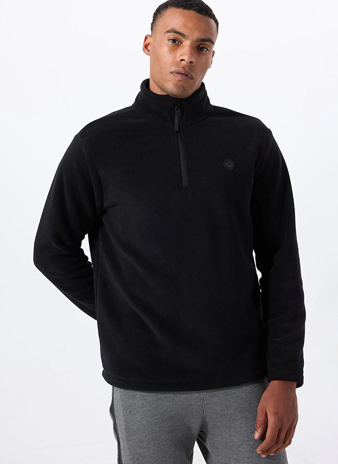 Siyah Erkek Fermuarlı Yaka Basic Fit Polar Sweatshırt D5WM-SWT3300