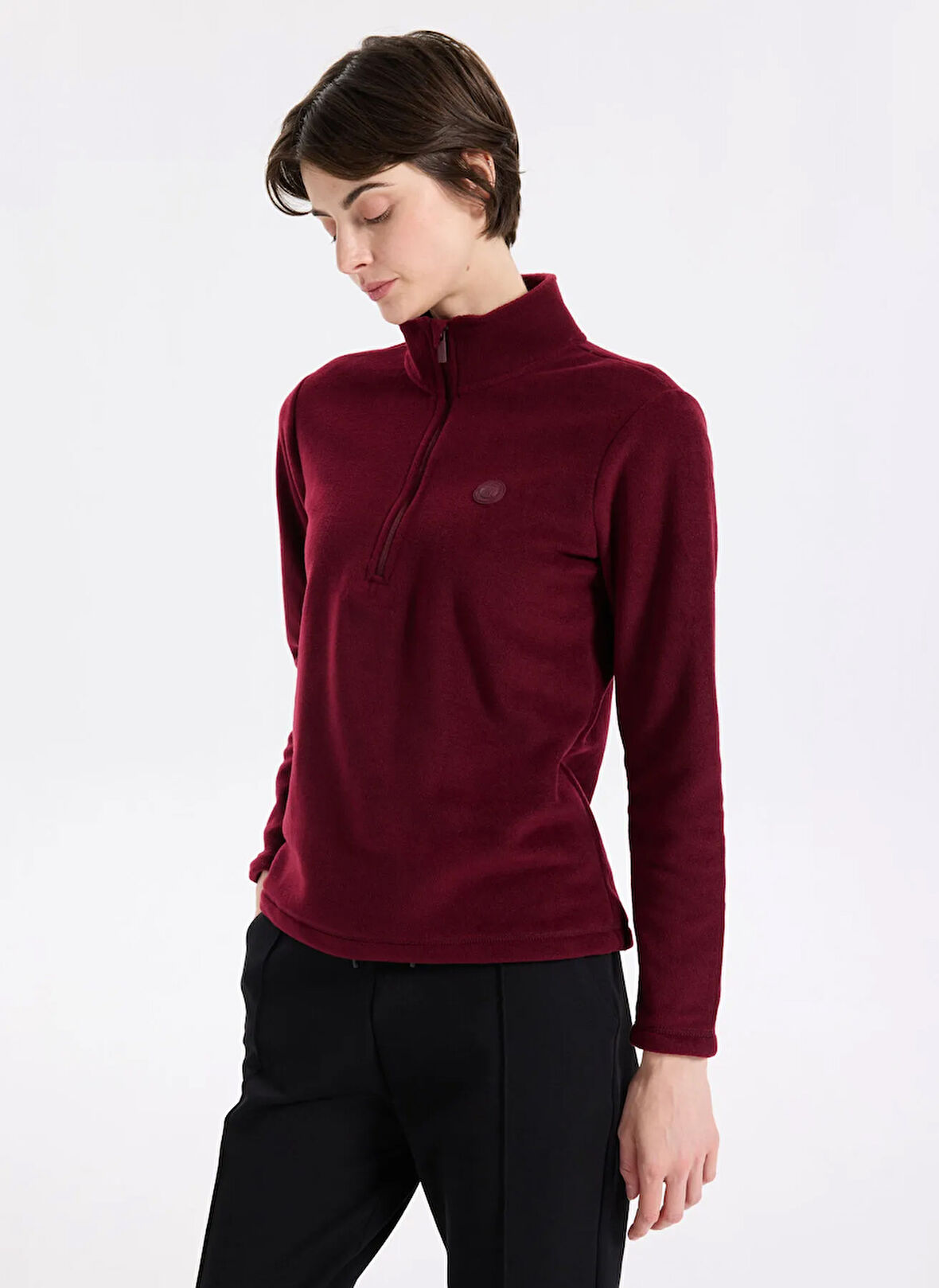 Discovery Expedition D5WL-SWT3302 Bordo Fermuarlı Yaka Basic Düz Kadın Polar Sweatshırt