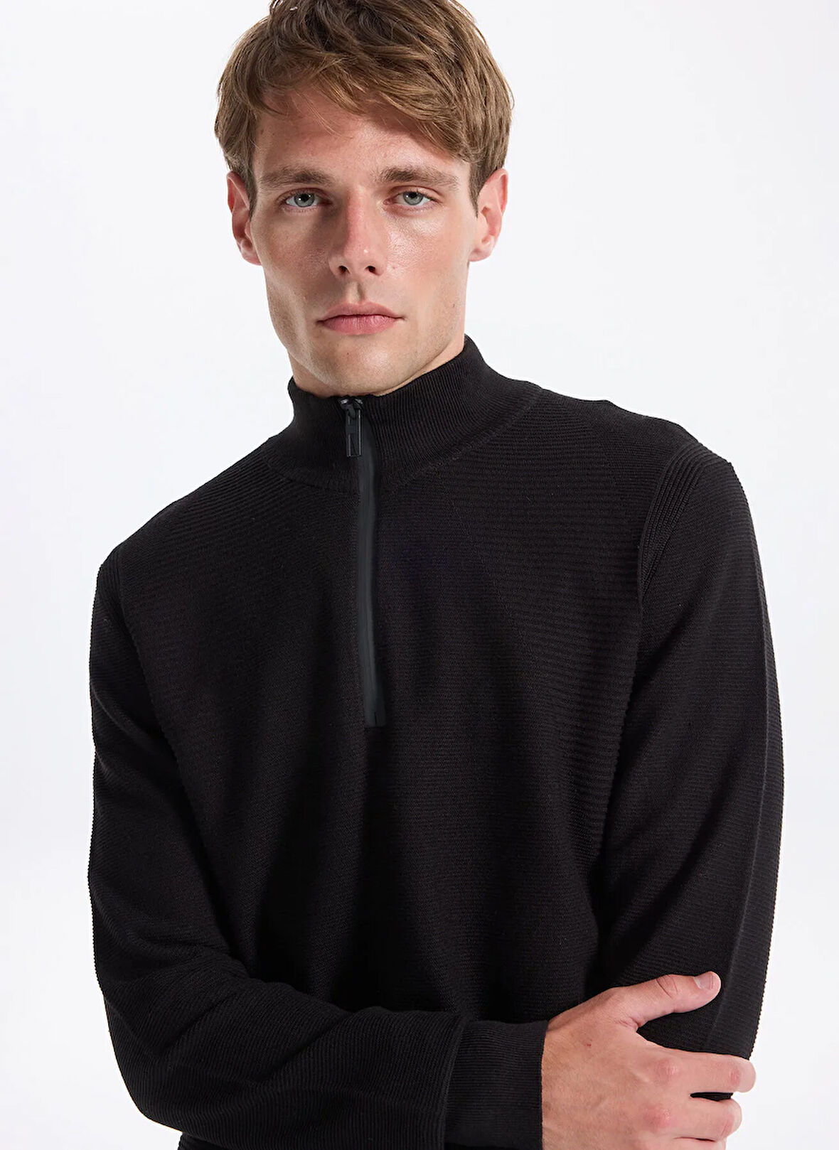 Fabrika Bato Yaka Slim Fit Düz Siyah Erkek Kazak F5WM-KZK 2522