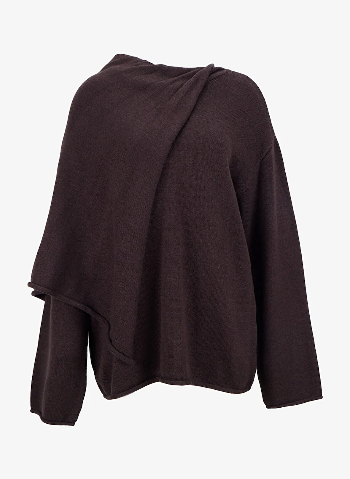 Fabrika Şal Yaka Relaxed Düz Kahve Kazak Kadın F5WL-KZK0084