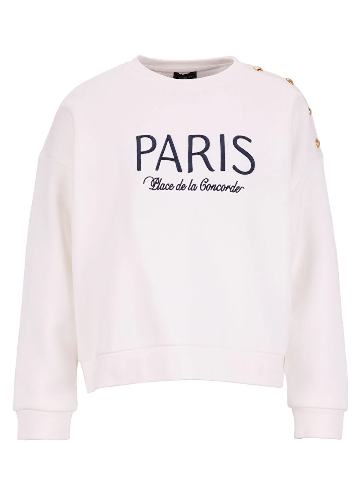 Fabrika Bisiklet Yaka Nakışlı Beyaz Kadın Sweatshırt F5WL-SWT0226