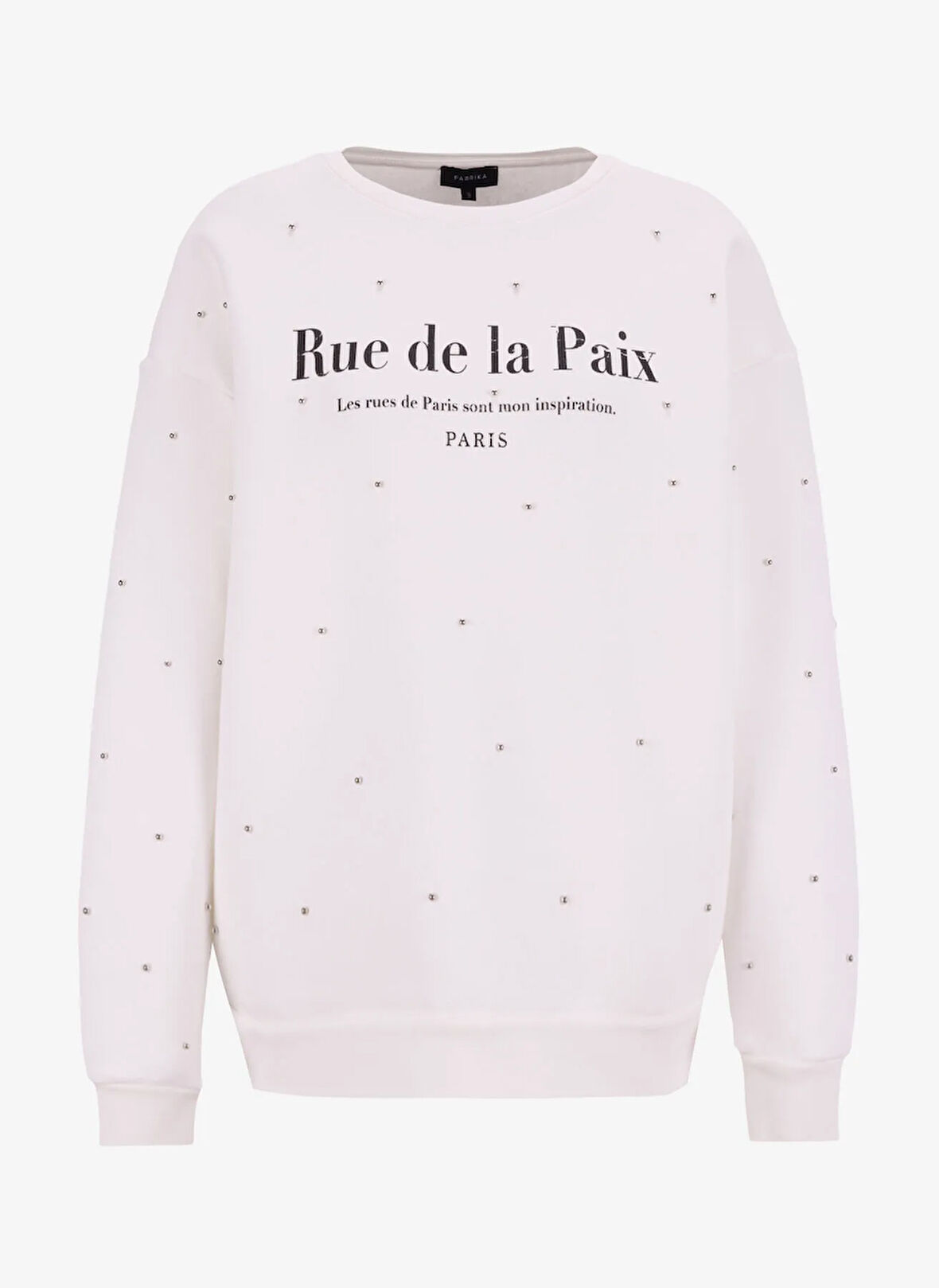 Fabrika Bisiklet Yaka Taşlı Beyaz Kadın Sweatshırt F5WL-SWT0228