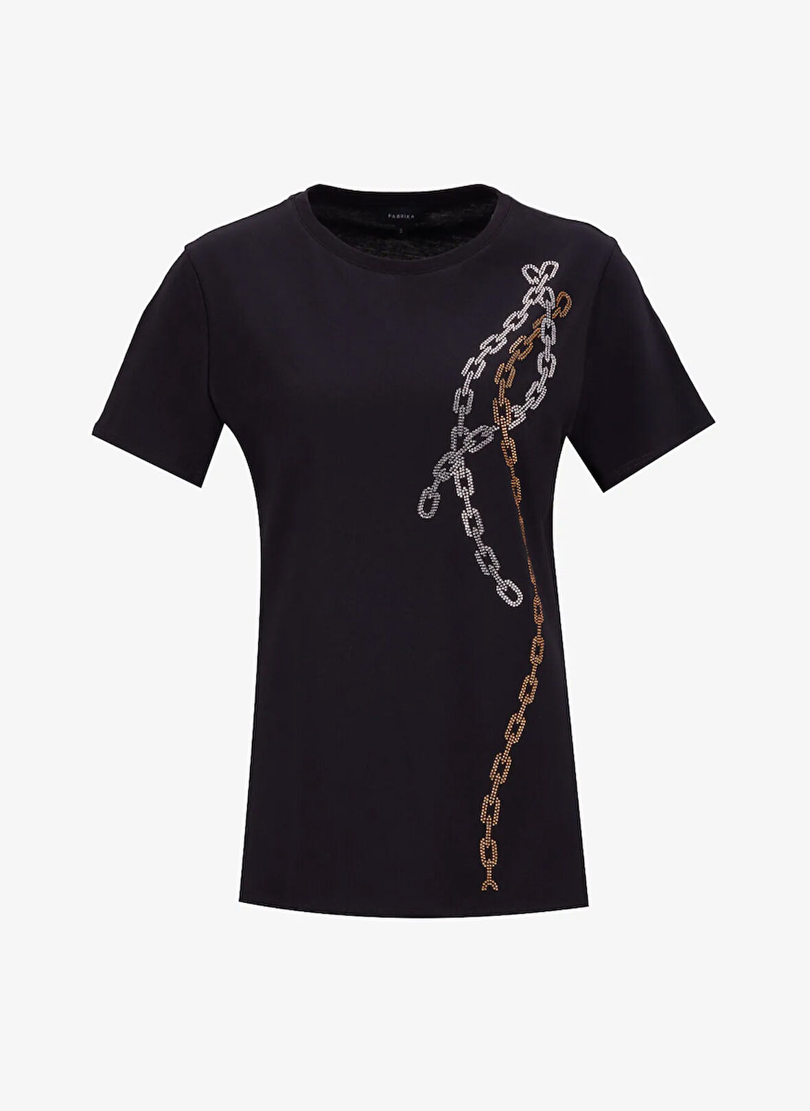 Fabrika Bisiklet Yaka Taşlı Siyah Kadın T-Shirt F5WL-TST0237