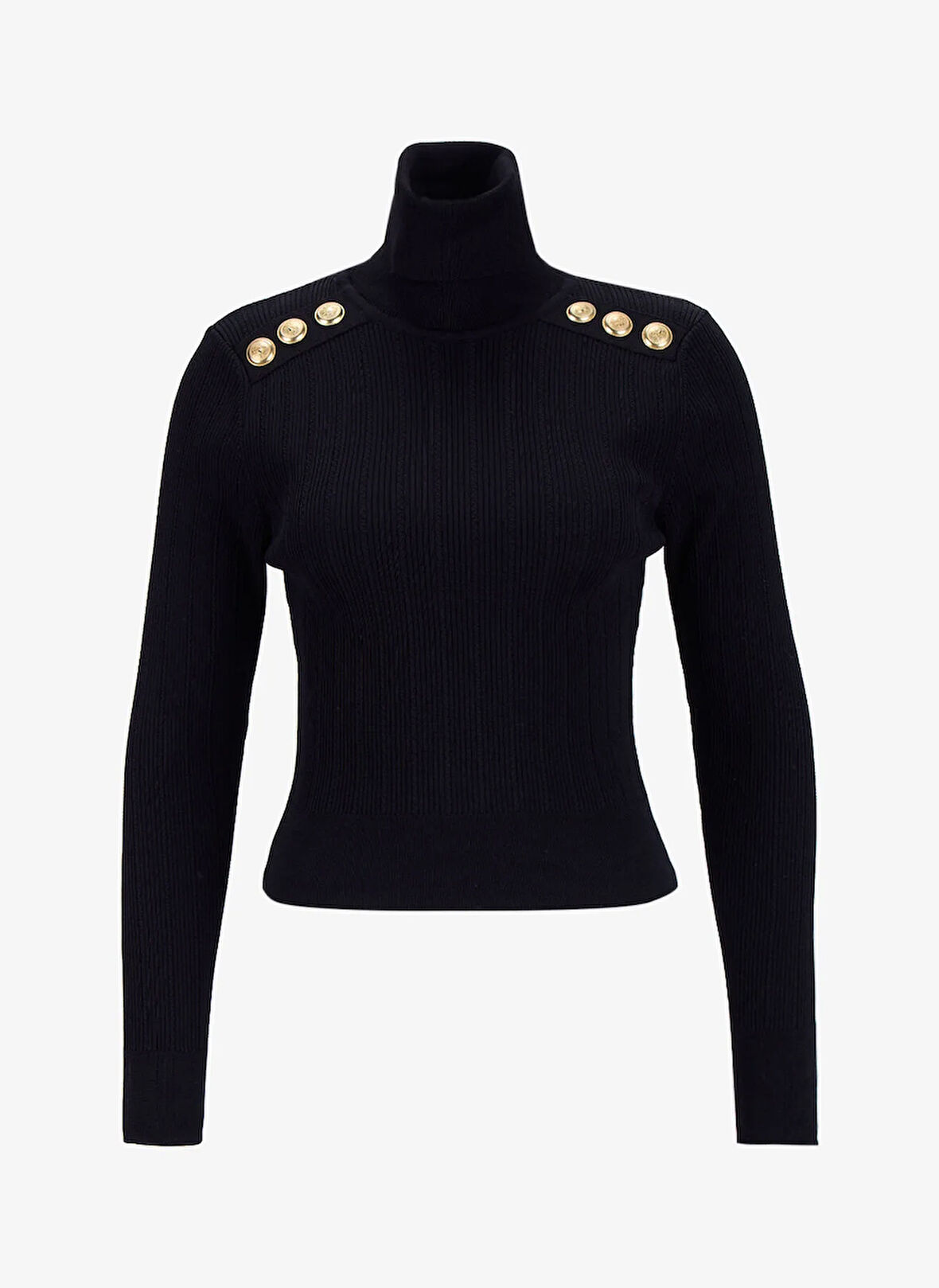 Fabrika Tam Balıkçı Yaka Dar Fitilli Siyah Kazak Kadın F5WL-KZK0018