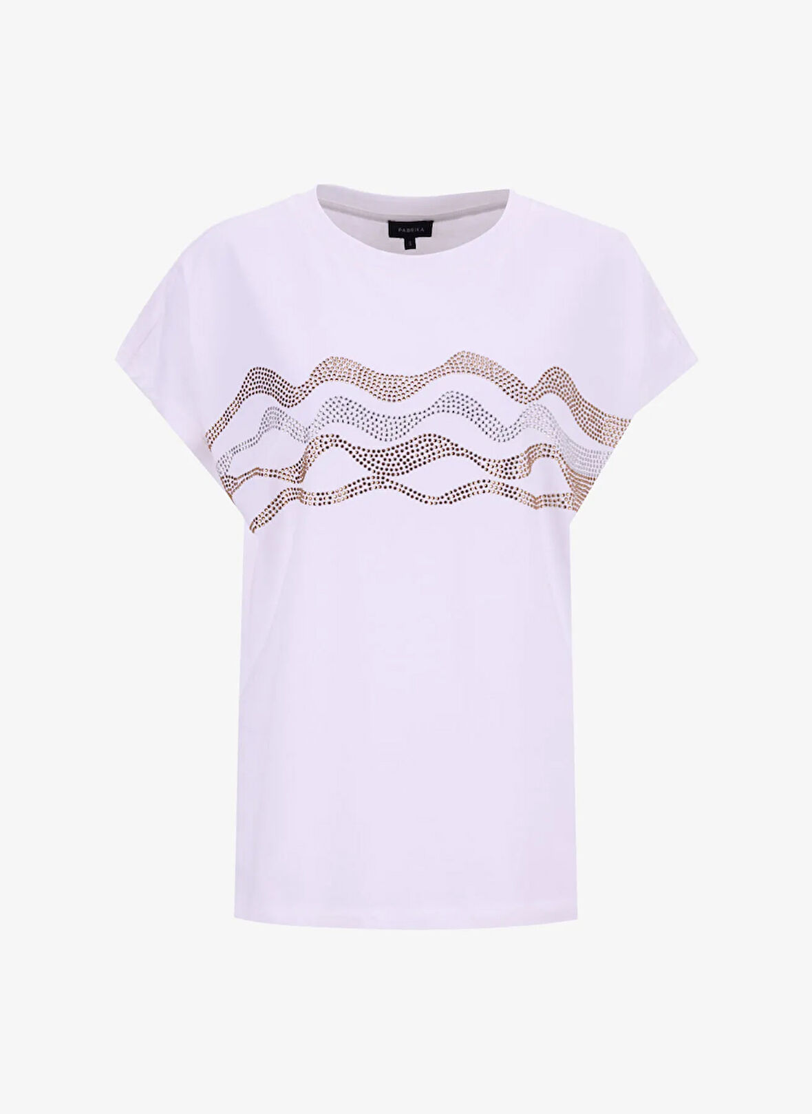 Fabrika Bisiklet Yaka Taşlı Beyaz Kadın T-Shirt F5WL-TST0249