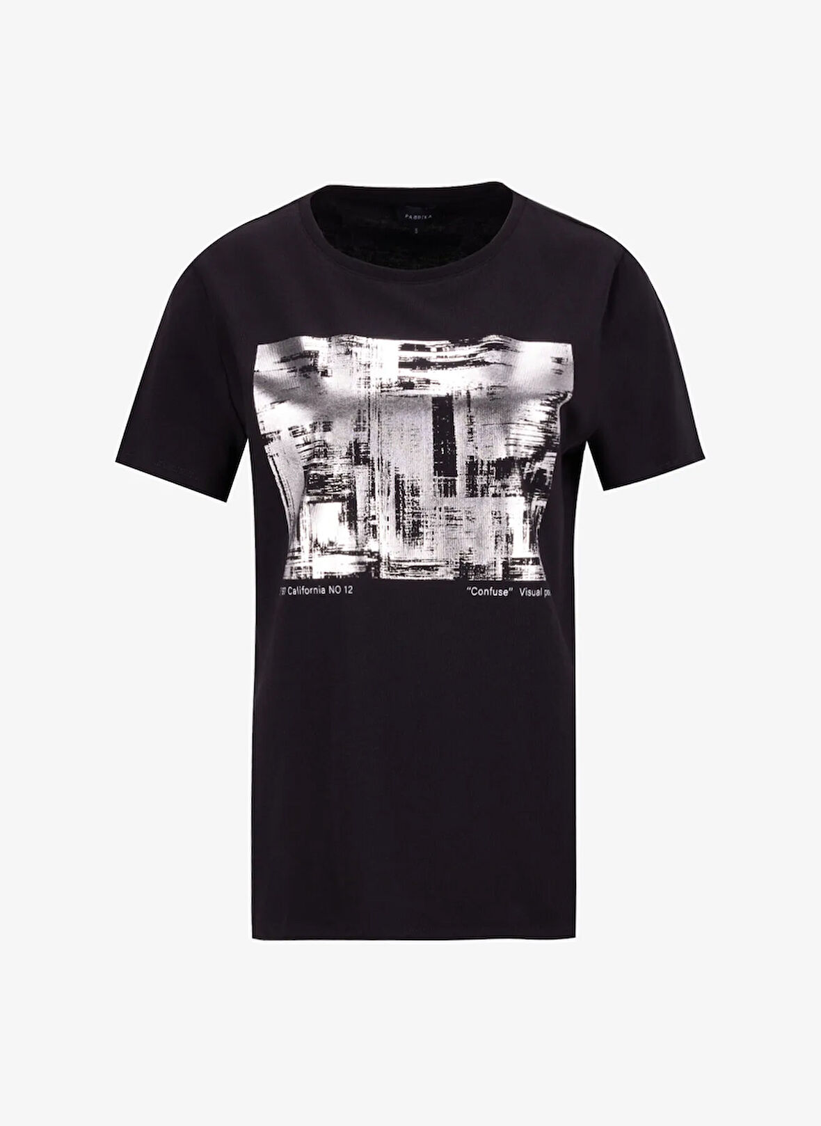Fabrika Bisiklet Yaka Varaklı Siyah Kadın T-Shirt F5WL-TST0238