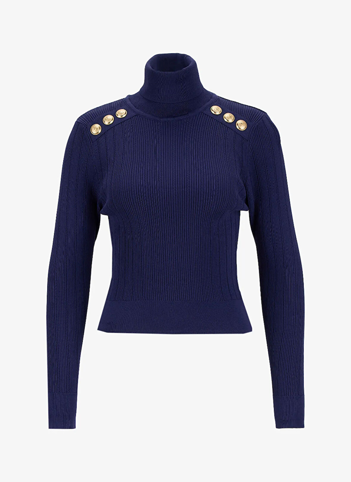 Fabrika Tam Balıkçı Yaka Dar Fitilli Lacivert Kazak Kadın F5WL-KZK0018