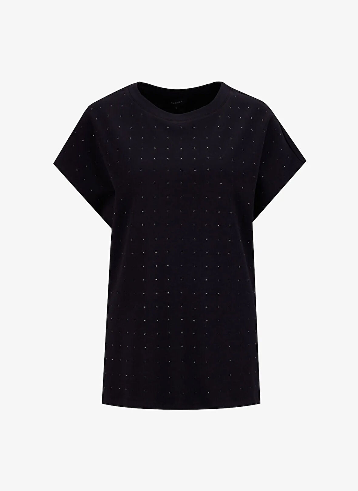 Fabrika Bisiklet Yaka Taşlı Siyah Kadın T-Shirt F5WL-TST0247