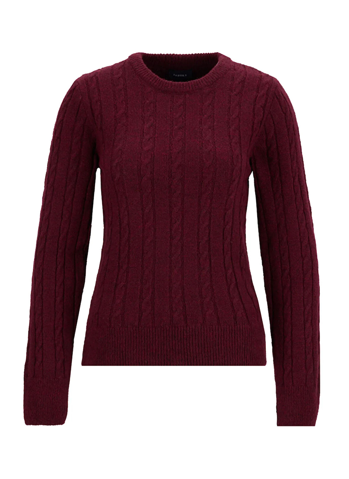 Fabrika Bisiklet Yaka Basic Saç Örgü Desenli Bordo Kazak Kadın F5WL-KZK0255