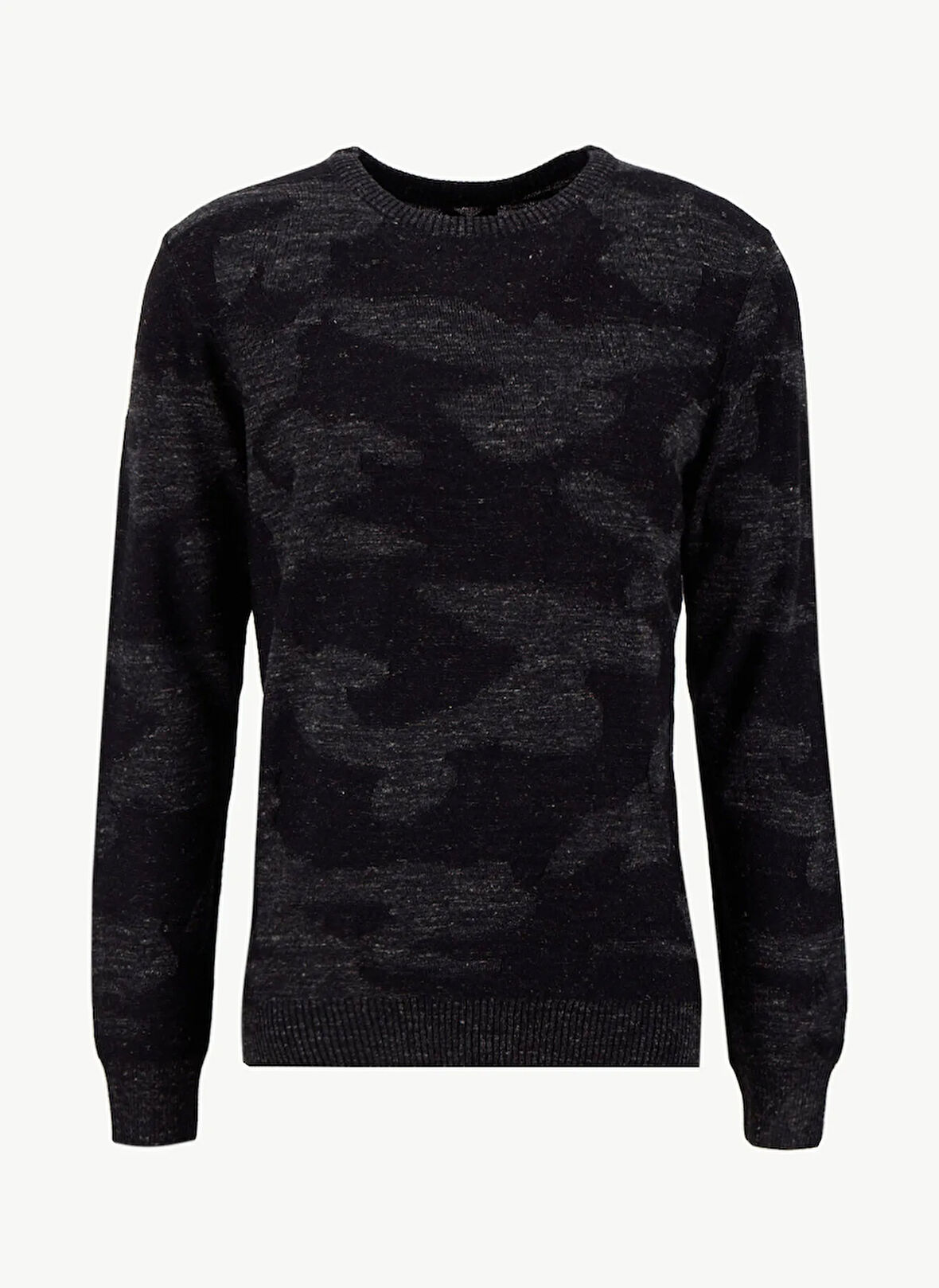 Fabrika Bisiklet Yaka Slim Fit Desenli Siyah - Antrasit Erkek Kazak F5WM-KZK 2254