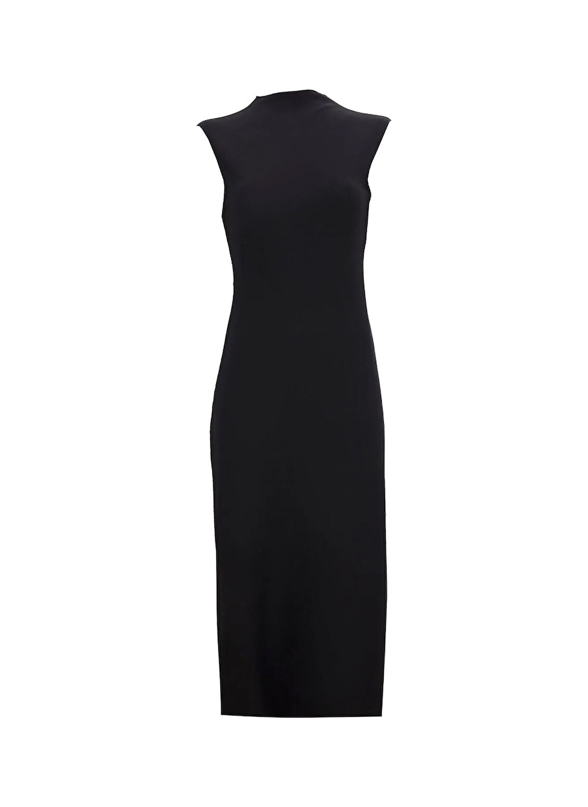 Fabrika Yarım balıkçı Yaka Düz Siyah Midi Kadın Elbise F5WL-ELB0403