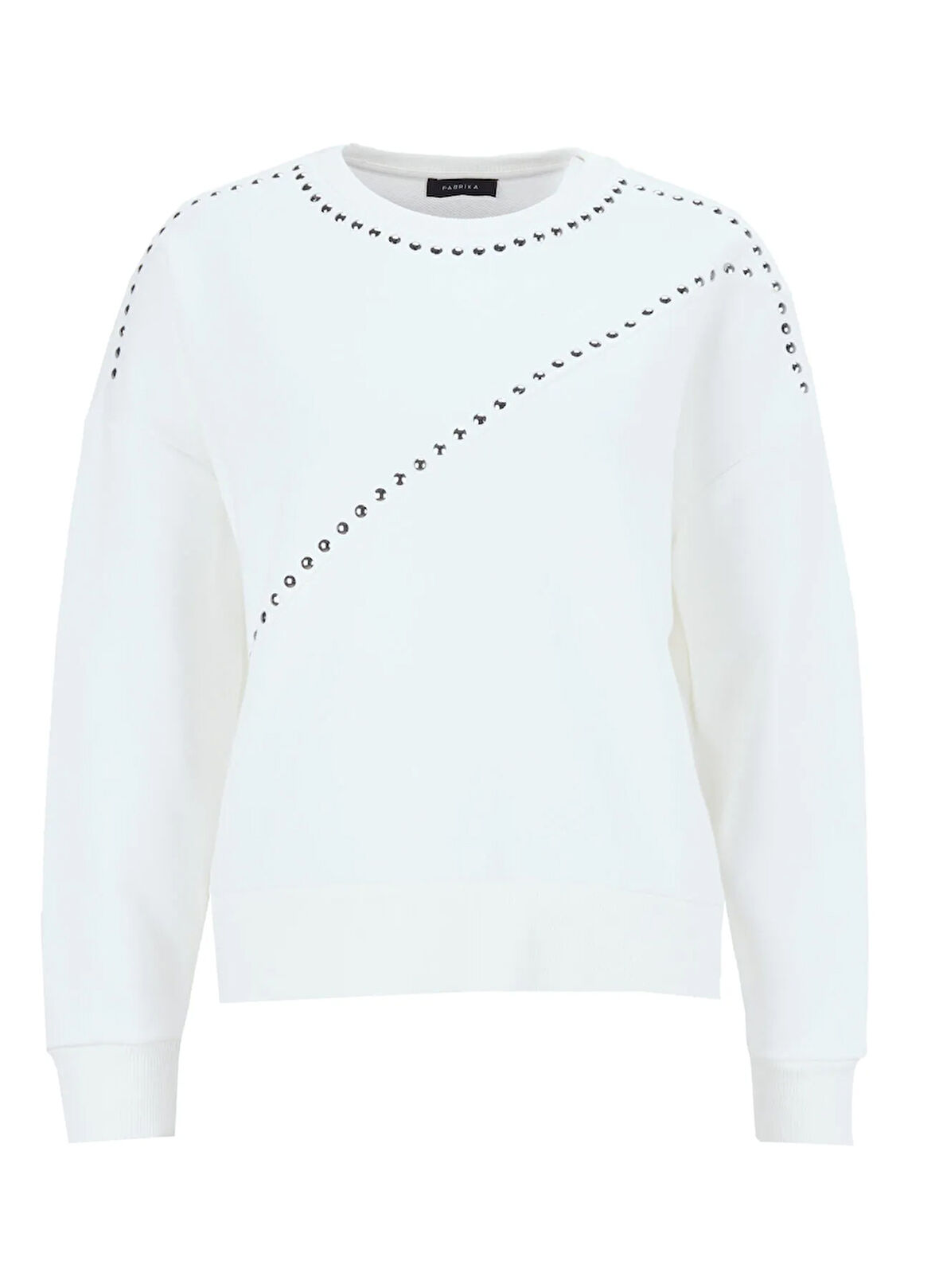 Fabrika Bisiklet Yaka Taşlı Beyaz Kadın Sweatshırt F5WL-SWT0033