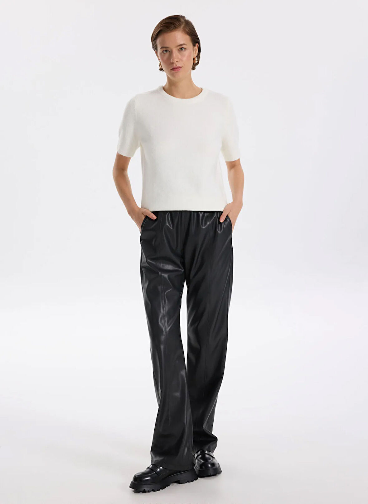 Fabrika Lastikli Bel Normal Siyah Kadın Pantolon F5WL-PNT0187