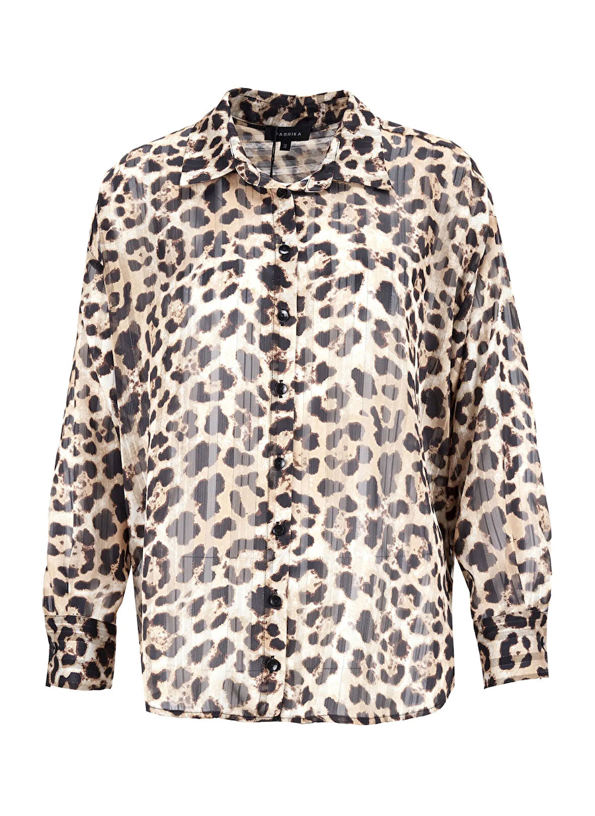 Fabrika Loose Fit Gömlek Yaka Desenli Bej - Siyah Kadın Gömlek F5WL-GML0360